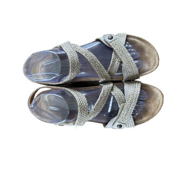 Taos Trulie Woven Strappy Sandal Womens 9-9.5 Gray Leather Wedge Slingback Shoes - Picture 4 of 6